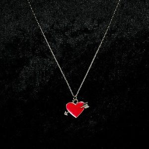 Red Love - Red Heart Shaped Cupid Arrow Necklace Gold Chain